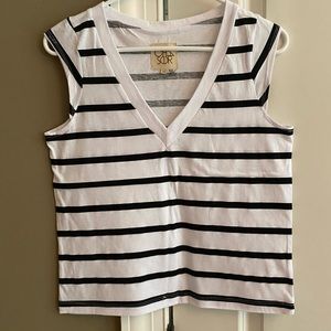 Chaser black and white striped vneck tank